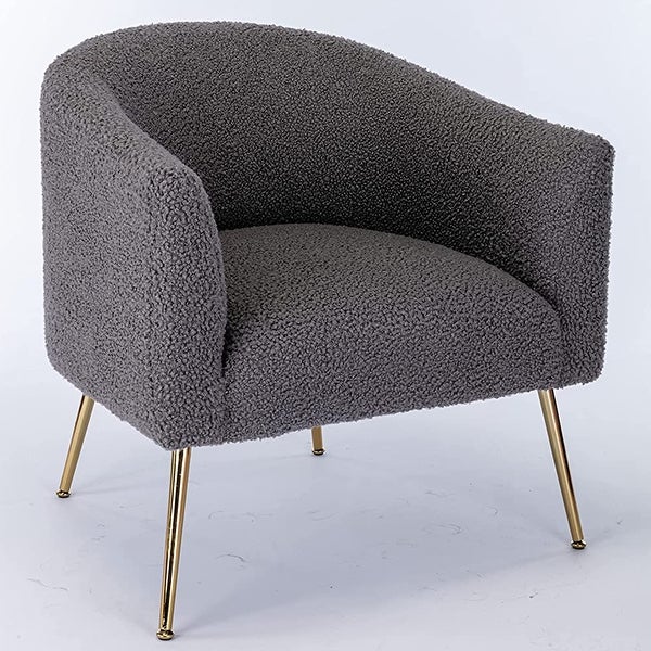 Modern Glam Upholstered Living Room Accent Barrel Chair with Golden Legs