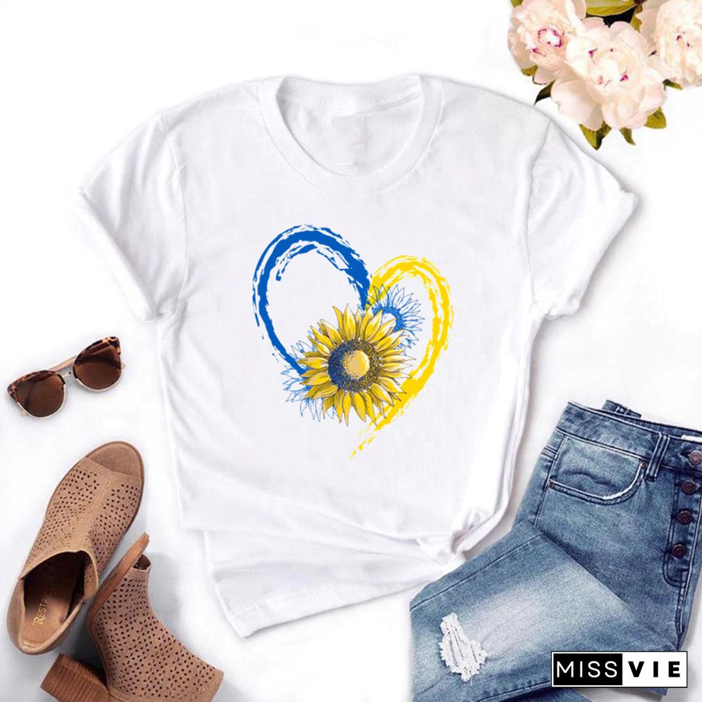 Cool Ukraine Flag Sunflower Vintage Ukrainian Lovers Ukraine Print Women Graphic T-Shirt Summer Y2K Top Casual Oversized T Shirt