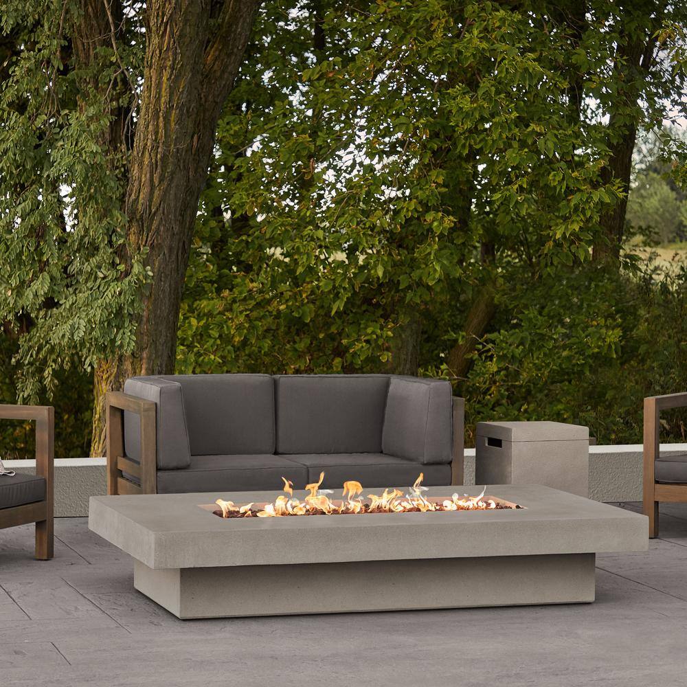 JENSEN CO Scarborough 72 in. W x 14 in. H Outdoor GFRC Liquid Propane Fire Pit in Flint with Lava Rocks 1582LP-FLNT