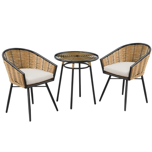 Outsunny 3 Pieces Patio Pe Rattan Bistro Set Outdoor Round Resin Wicker Coffee Set W 2 Chairs amp 1 Coffee Table Conversation Furniture Set For Garden Backyard Deck