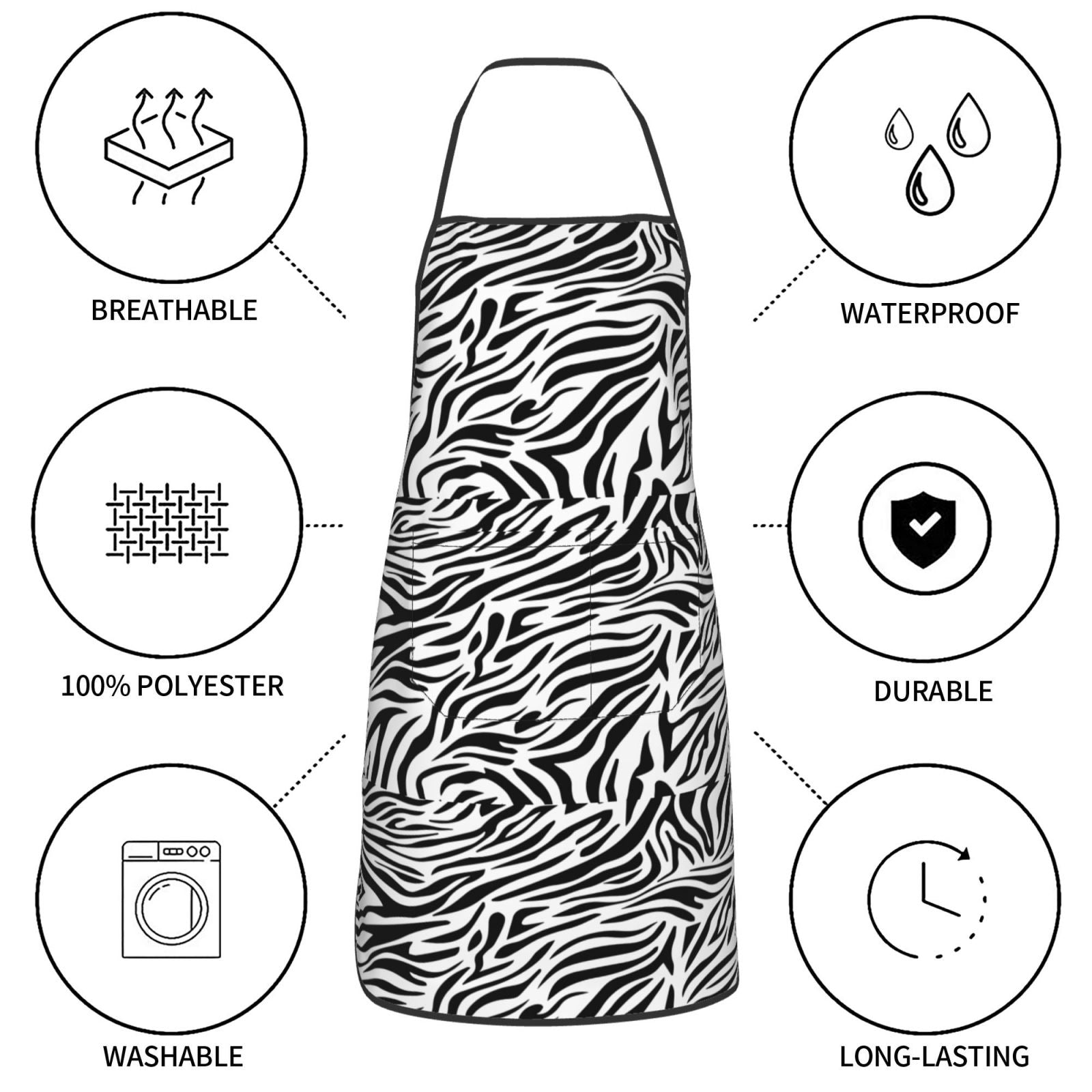 XMXY Chef Aprons with Pockets for Women Men， Zebra Monochrome Print Waterproof Cooking Kitchen Aprons， 28.3 x 20.4 inches