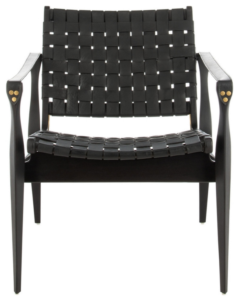 Conrad Leather Safari Chair Black   Midcentury   Armchairs And Accent Chairs   by V.S.D Furniture  Houzz