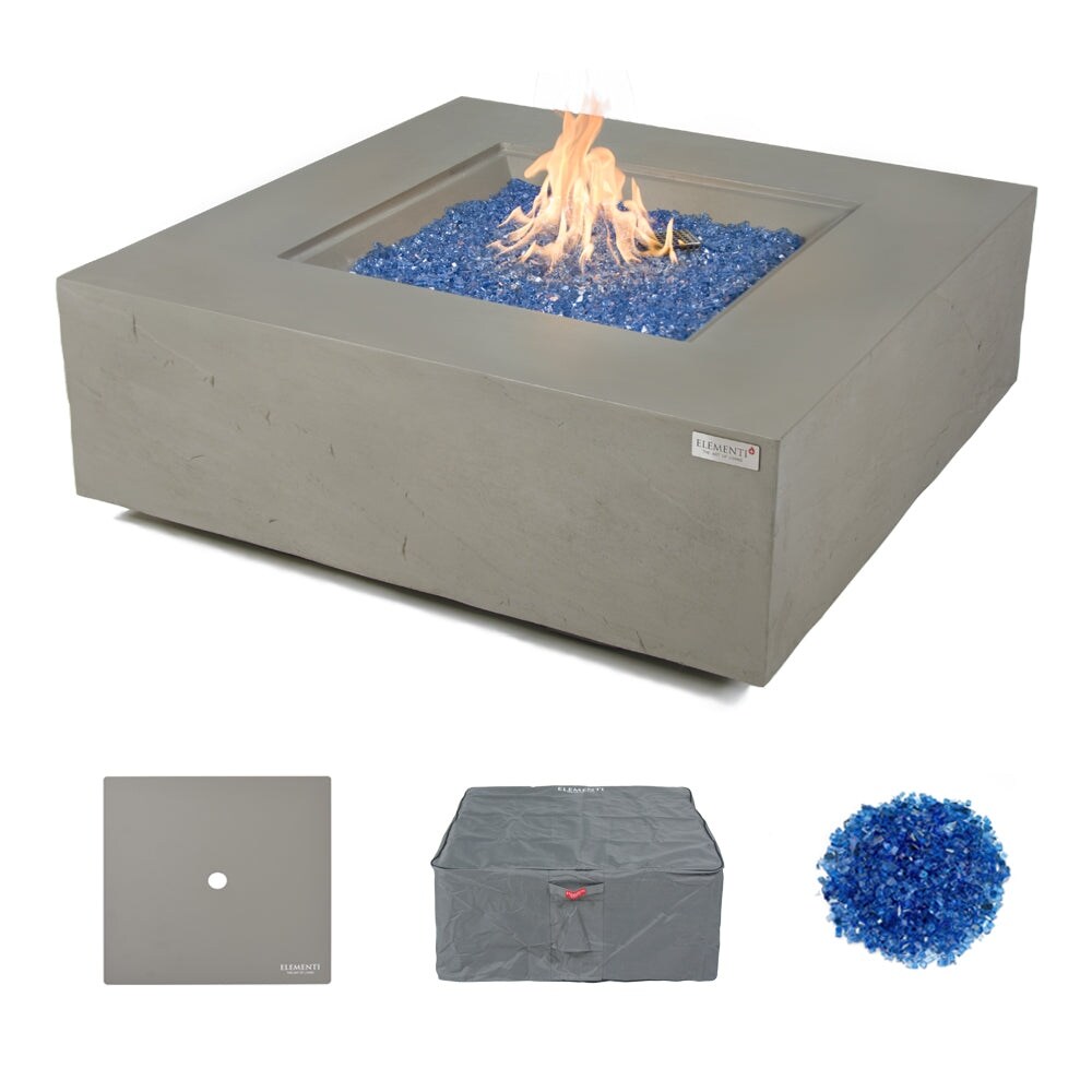 Elementi Plus Capertee Outdoor Fire Pit Table Concrete Square 60000 BTU   40 x 40 inches with Lid  Fire Glass  and Cover