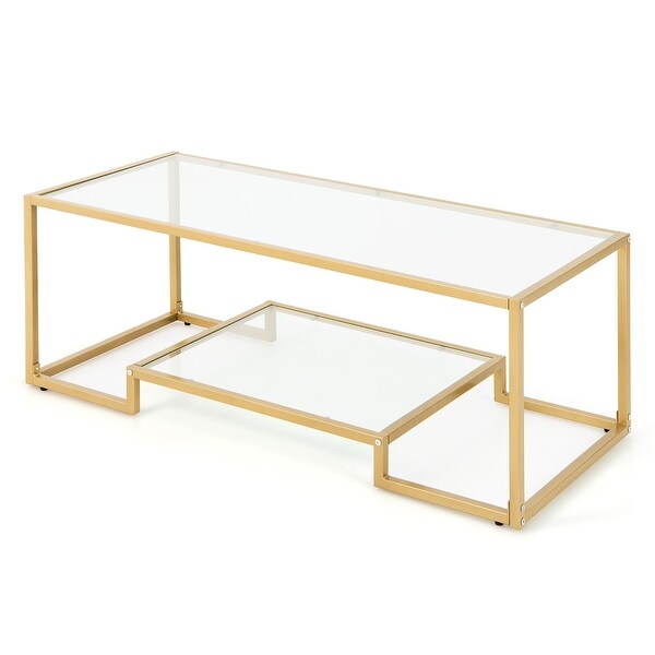 Costway 45'' Coffee Table Rectangular Tempered Glass Accent Table W/ - See Details