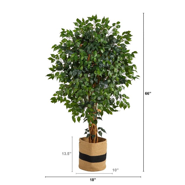 Nearly Natural 5.5-ft Palace Ficus Artificial Tree In Handmade Natural Cotton Planter