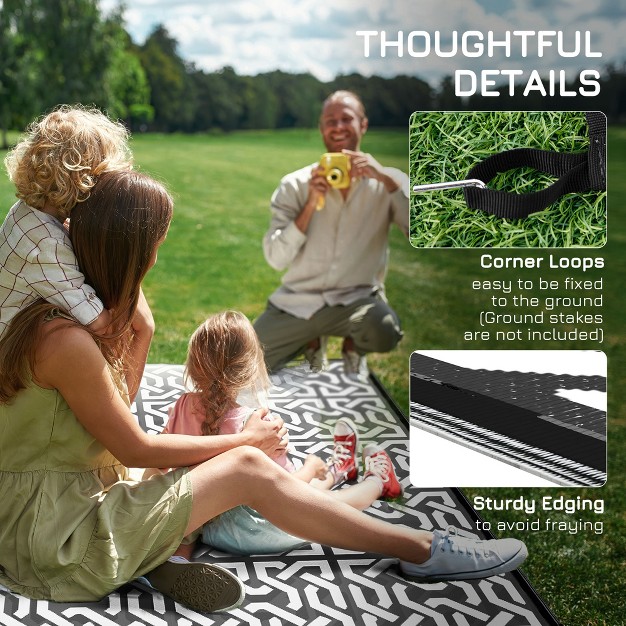 Outsunny Rv Mat Outdoor Patio Rug Large Camping Carpet With Carrying Bag 9 x27 X 12 x27 Waterproof Plastic Straw Reversible Black amp White Chain