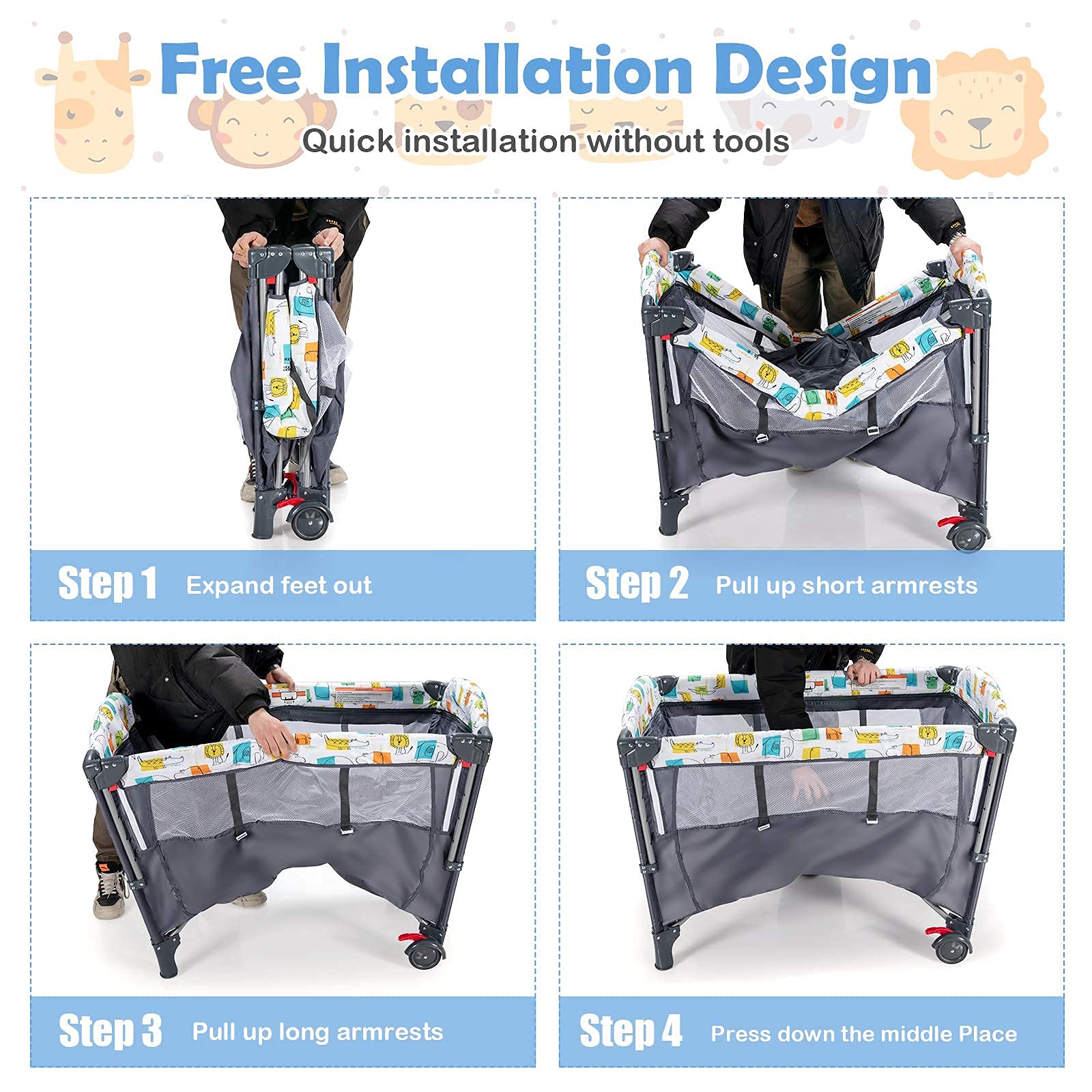 BABY JOY 5-in-1 Pack and Play, Baby Bedside Sleeper with Bassinet