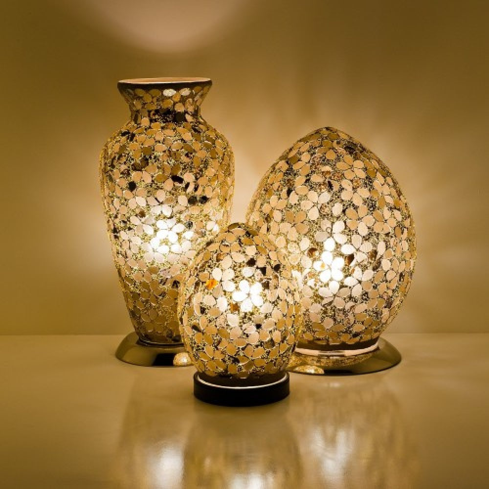 Britalia 880418 Autumn Gold Flower Mosaic Glass Vintage Egg Table Lamp 30cm