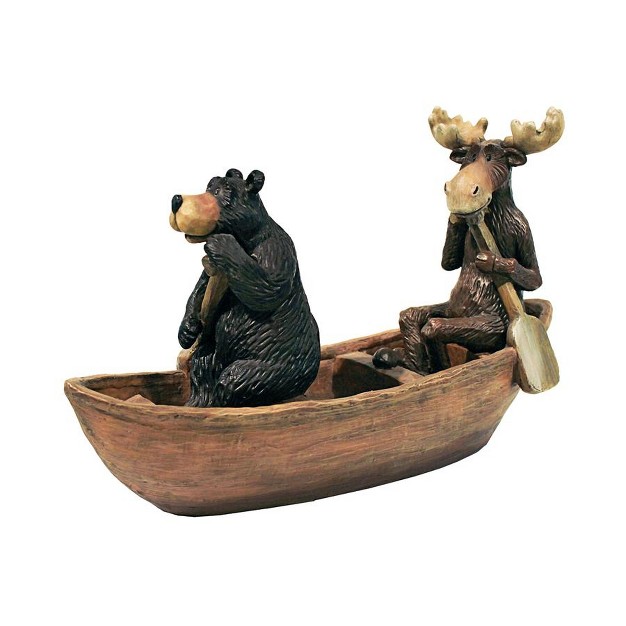 Design Toscano Moose And Black Bear In A Boat Statue Multicolored