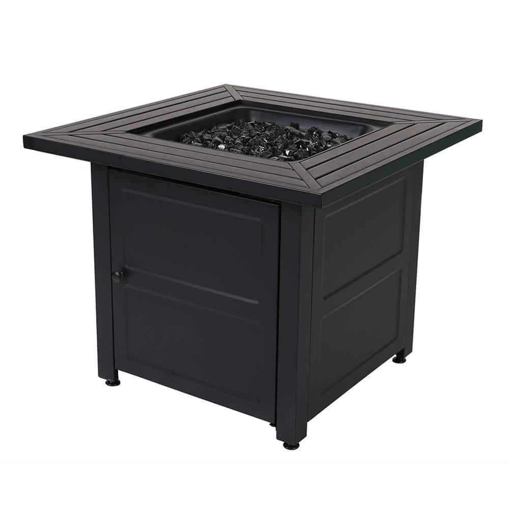 FIRE ISLAND 30 in W x 246 in H Square Steel Propane Black Slate Fire Pit with Stamped Steel Black Base and 50000 BTU Burner