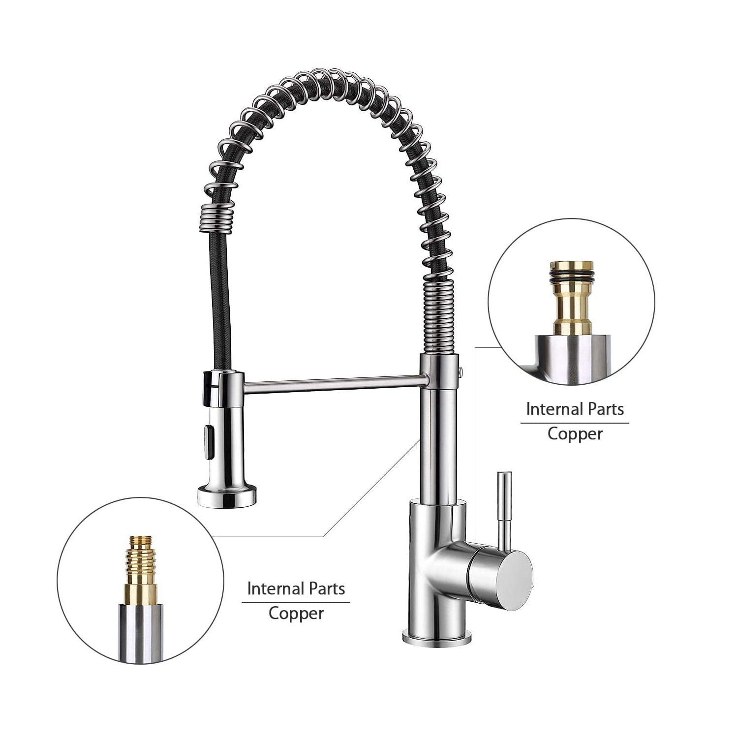 SkyGenius Single Handle Pull Down Spring Sprayer Kitchen Faucet in Brushed Nickel