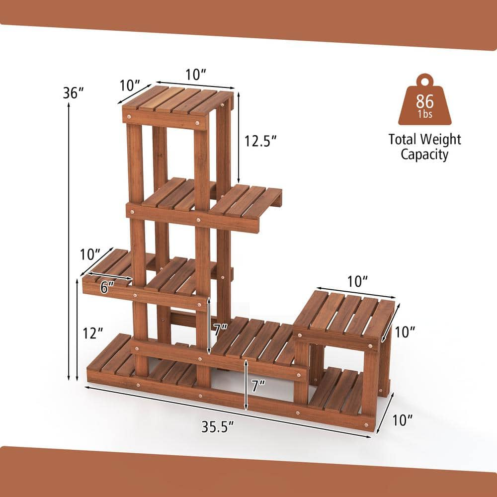 ANGELES HOME 6 Tier Wood Plant Stand with High Low Structure 10HZ18CK61