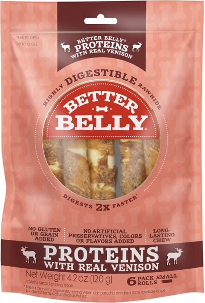 Better Belly Proteins Real Venison Flavor Rawhide Small Roll Dog Treats