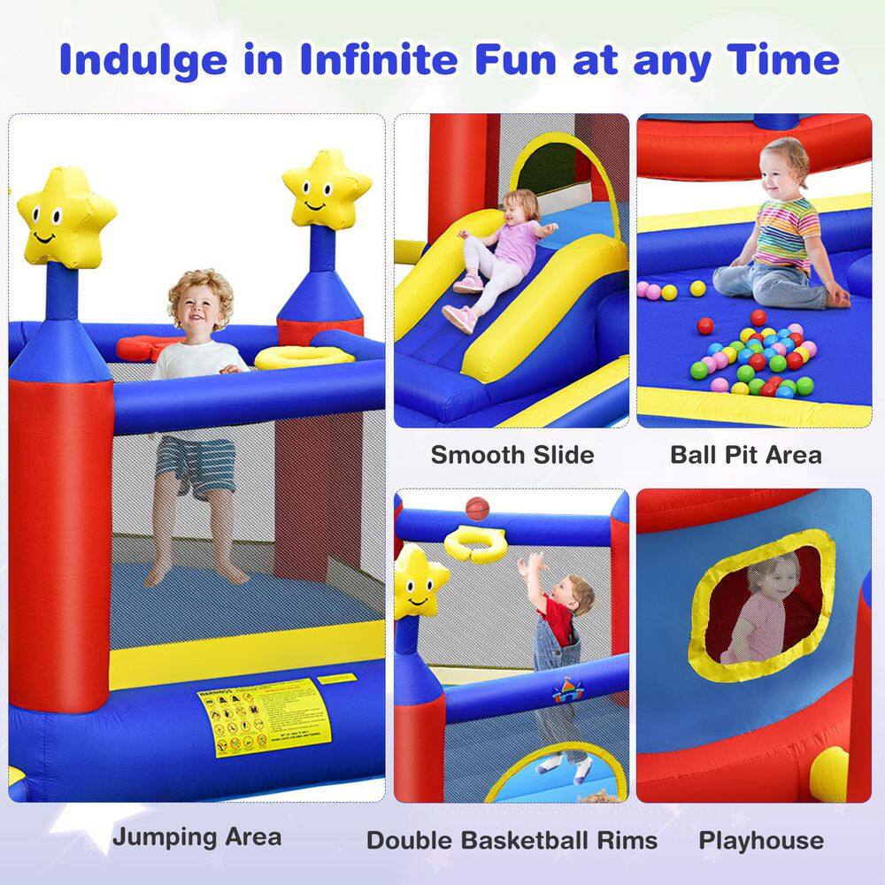 HONEY JOY Inflatable Bounce House Twinkle Star 5-In-1 Kids Inflatable Castle with Slide Jumping Area Ball Pit with 735-Watt Blower TOPB006376