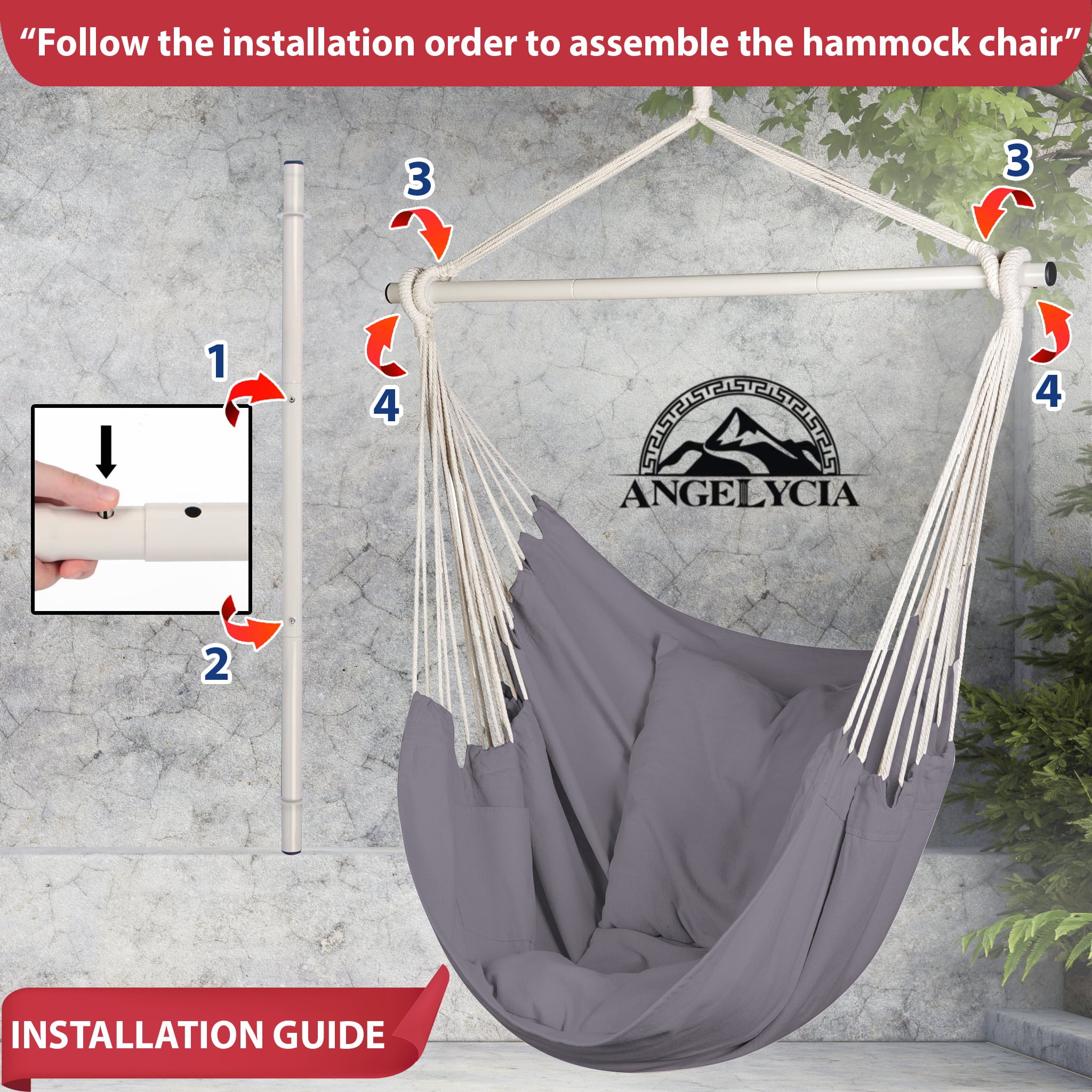 Angelycia Hammock Chair | Cotton Swinging Chairs | Indoor & Outdoor Hanging Chair | (Dark Gray)