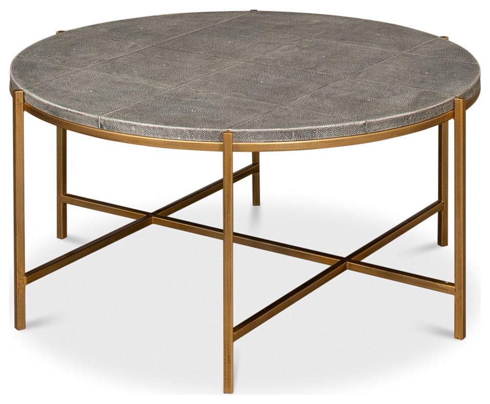 Mid Century Round Leather Cocktail Table   Contemporary   Coffee Tables   by English Georgian America  Houzz