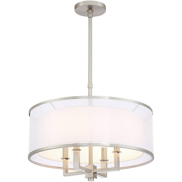 Wide Silver Organza White Shade 4 light Fixture For Dining Room