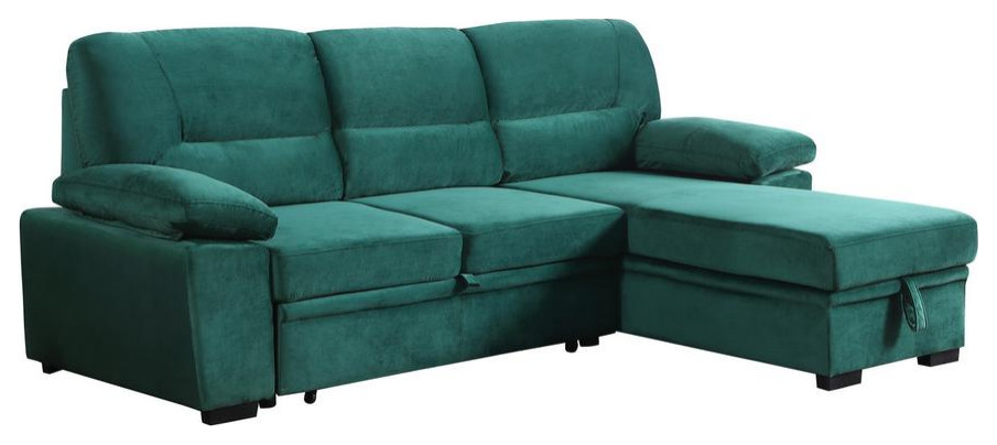 Kipling Green Woven Fabric Reversible Sleeper Sectional Sofa Chaise   Contemporary   Sleeper Sofas   by BisonOffice  Houzz