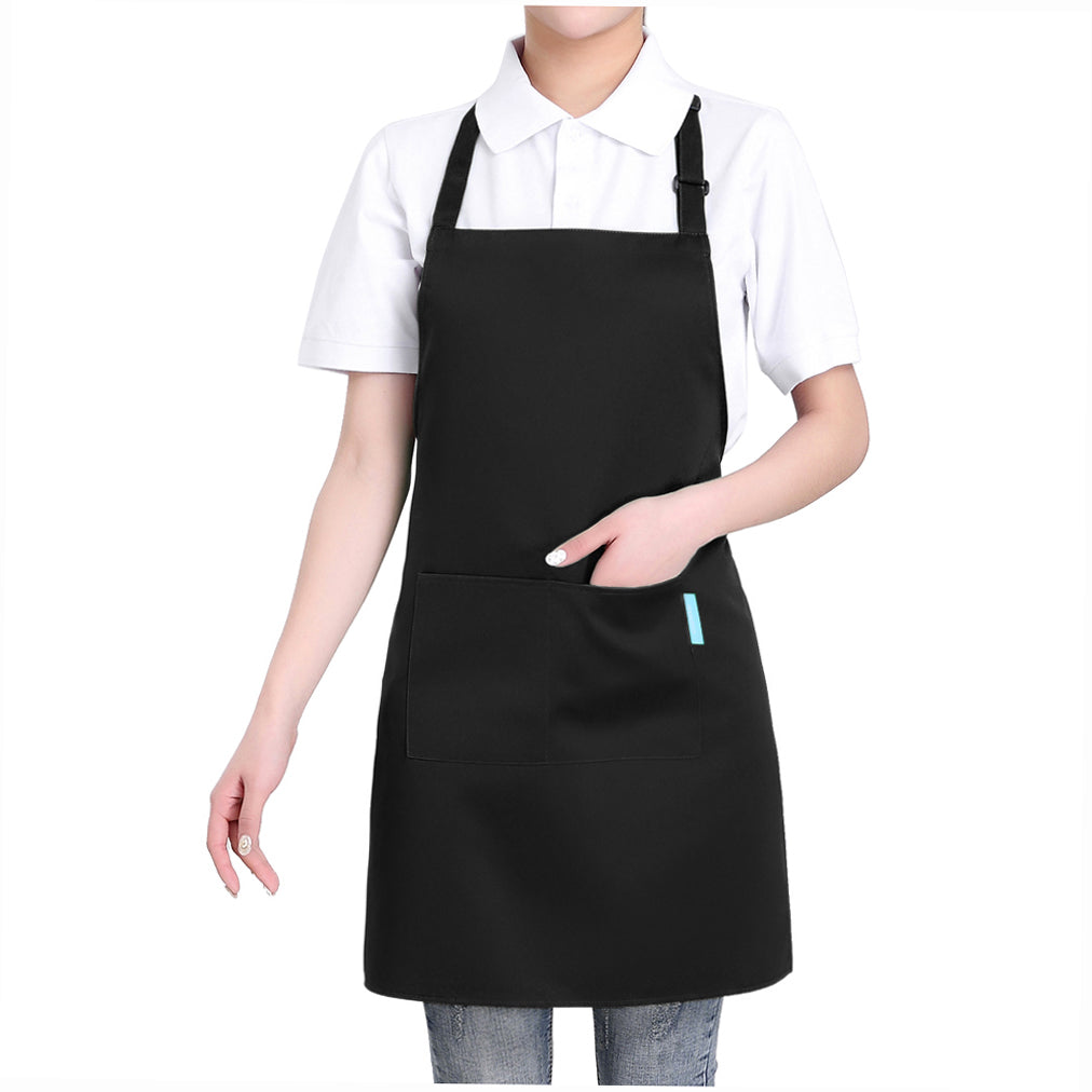 Adults Polyester Kitchen BBQ Restaurant Apron with Adjustable Neck Belt 2 Pockets for Cooking Baking Gardening for Men Women--Black