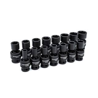 GEARWRENCH 12 in. Drive 6-Point Metric Standard Universal Impact Socket Set (15-Piece) 84939N