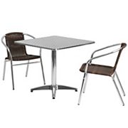 Emma and Oliver 31.5 Square Aluminum Table Set-2 Black Rattan Chairs