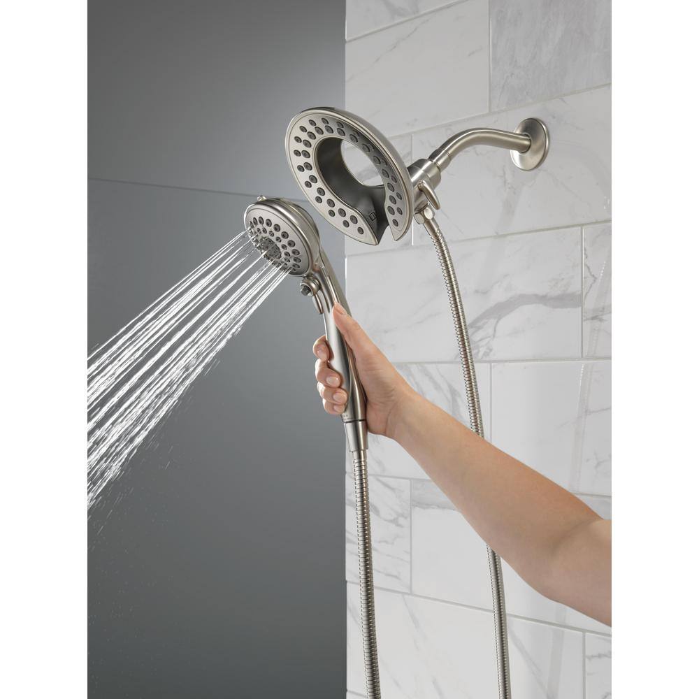 Delta In2ition 5-Spray Patterns 2.5 GPM 6.81 in. Wall Mount Dual Shower Heads in Lumicoat Stainless 58569-SS-PR25-PK