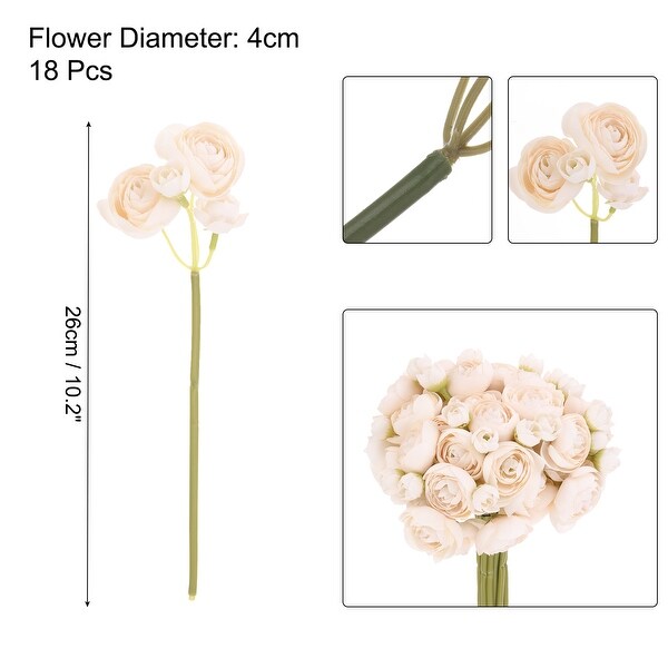 Artificial Ranunculus Flowers，18pcs Faux Silk Flower for Wedding