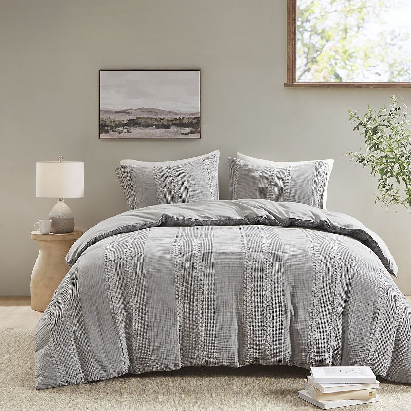 Urban Habitat Emery Lightweight Cotton Gauze Waffle Weave 3-Piece Duvet Cover Set with Shams