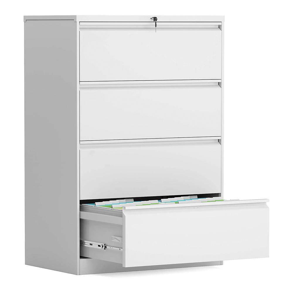 Aobabo White 4-Drawer Lateral File Cabinet with Lock for LetterLegal Size Paper PX-4CKX002-1