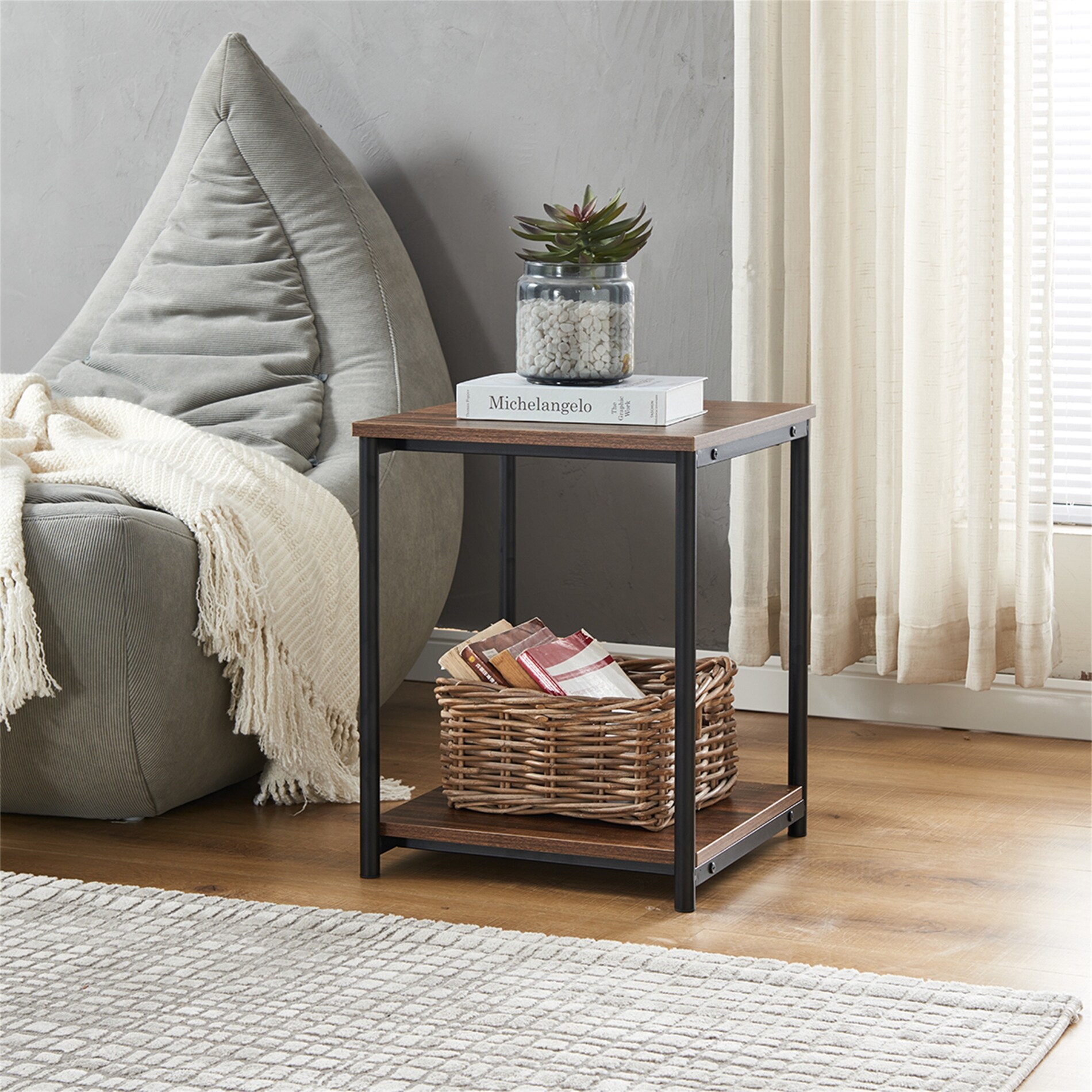 Tall Frame End Table Metal and Wood Side Table