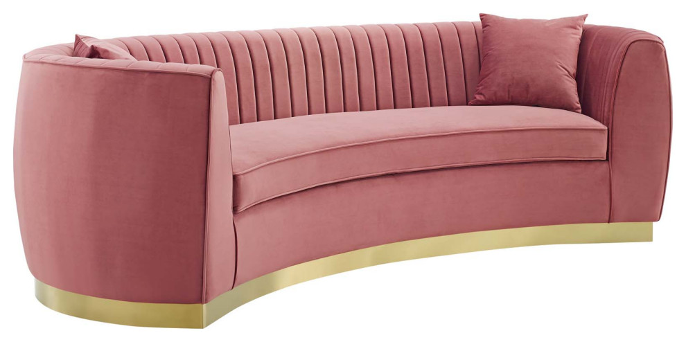 Dusty Rose Enthusiastic Vertical Channel Tufted Curved Performance Velvet Sofa   Contemporary   Sofas   by Uber Bazaar  Houzz