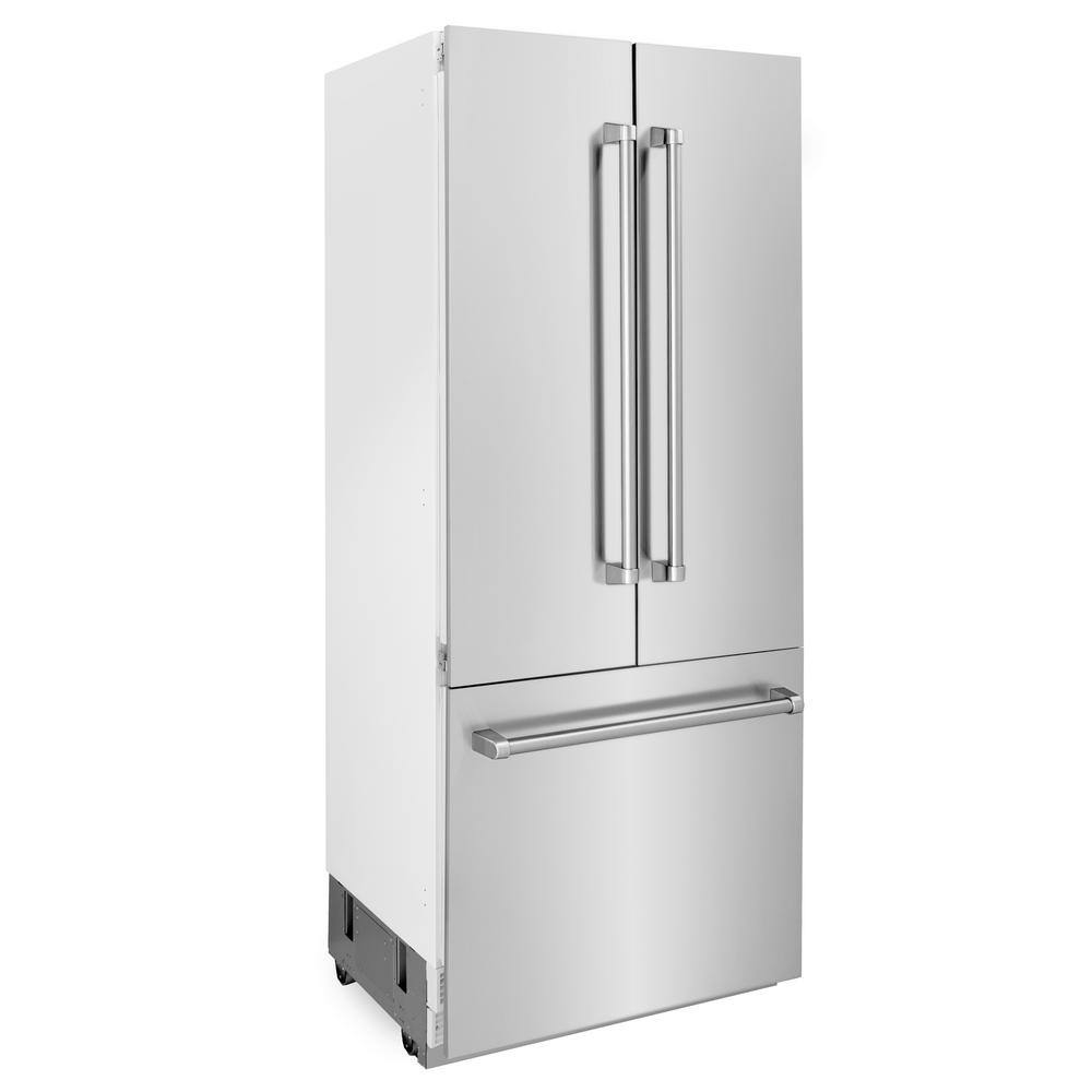 ZLINE Kitchen and Bath 36 in. 19.6 cu. ft. Built-In 3-Door French Door Refrigerator with Internal Water Ice Dispenser in Stainless Steel RBIV-304-36