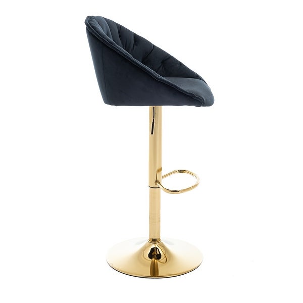 Velvet Swivel Tufted Adjustable Height Bar Stools With Golden Footrest(set of 2)