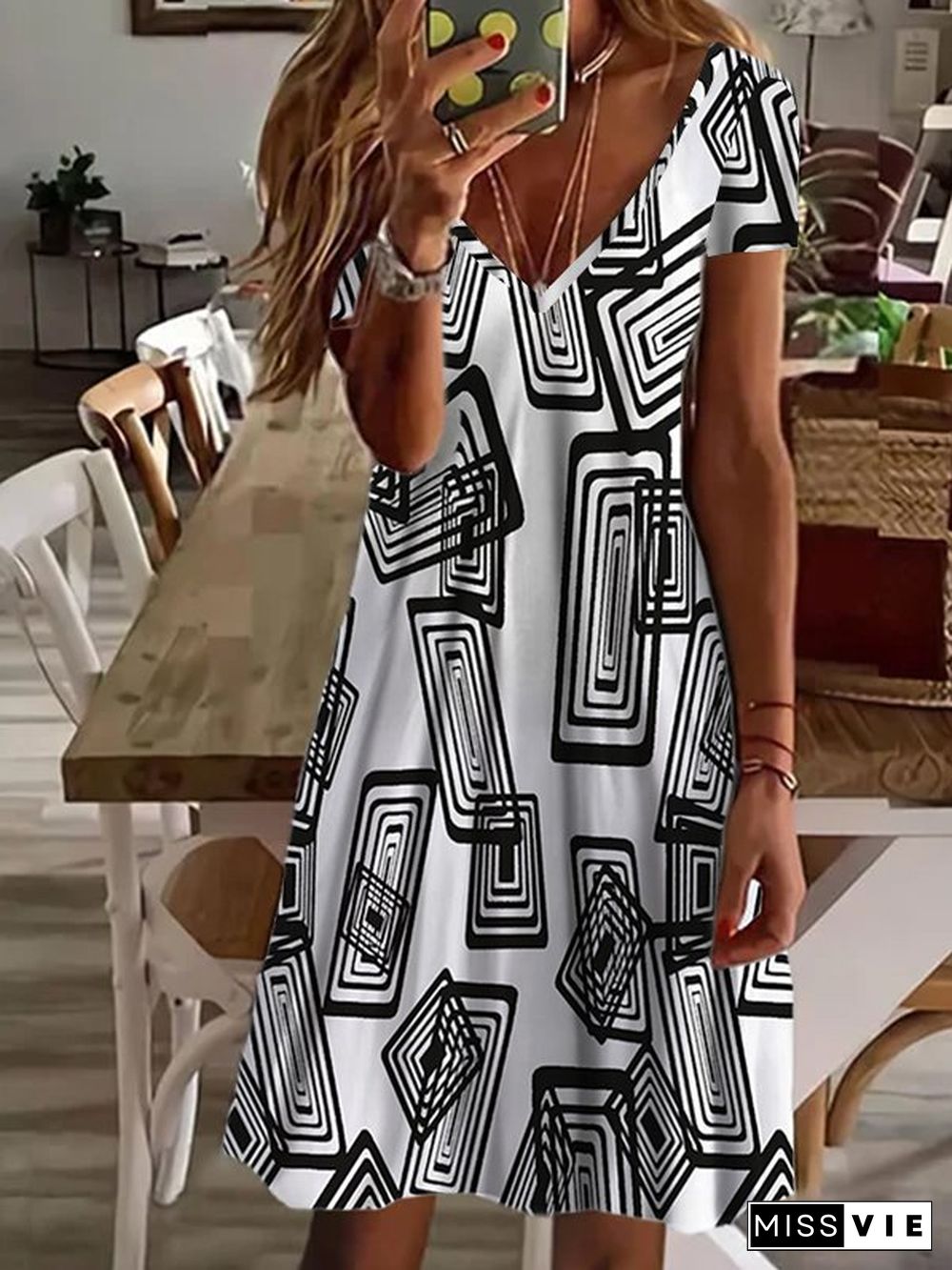 Geometric Short sleeve Casual Dresses