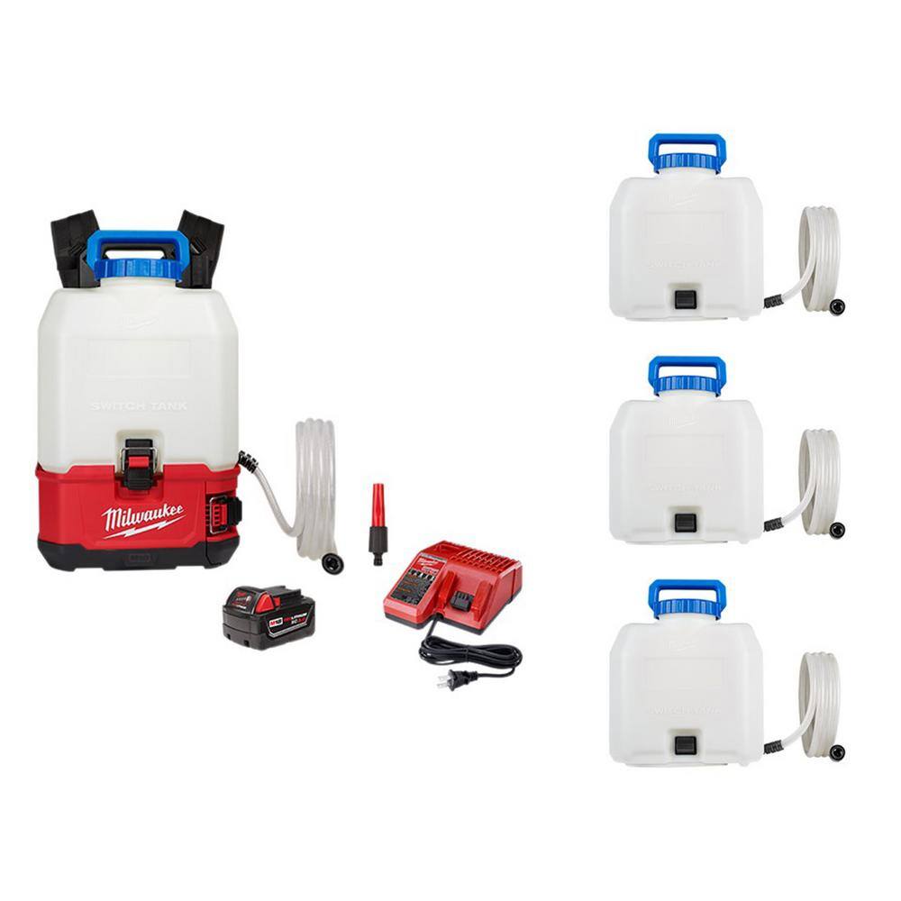 MW M18 18-Volt 4 Gal. Lithium-Ion Cordless Switch Tank Backpack Water Supply Kit with Battery Charger  (4)Tank Assemblies 2820-21WS-49-16-28WS-49-16-28WS-49-16-28