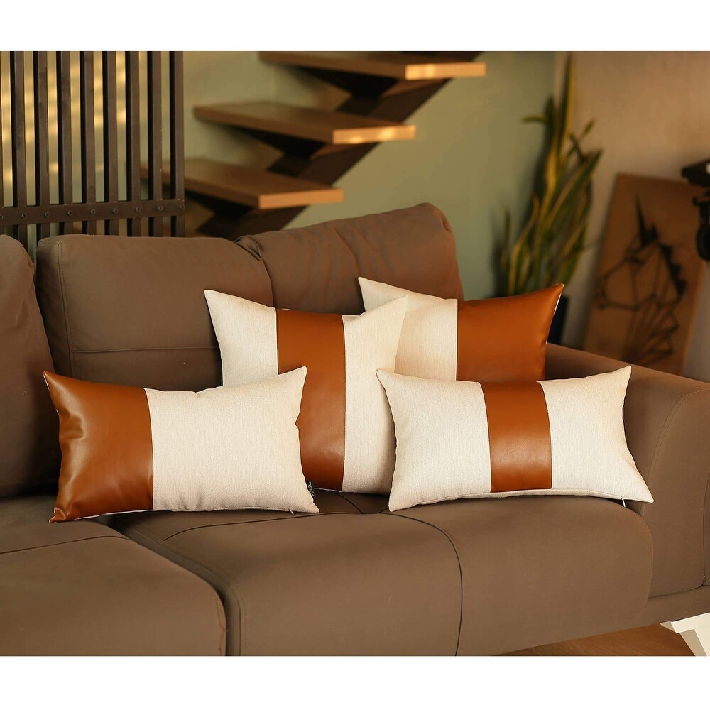 Bohemian Vegan Faux Leather Detailed Throw Pillow Covers Set of 4