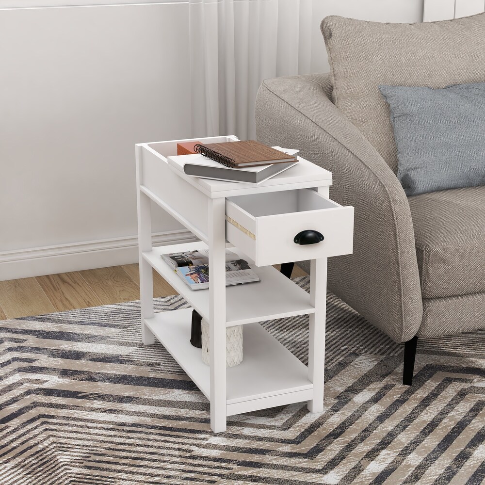 Narrow Side Table Bedside Cabinet w/ Flip Over Storage Cube