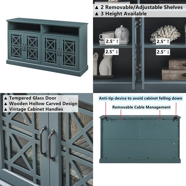 Wooden TV Console， Storage Buffet Cabinet， Sideboard with Glass Door and Adjustable Shelves for Living Room