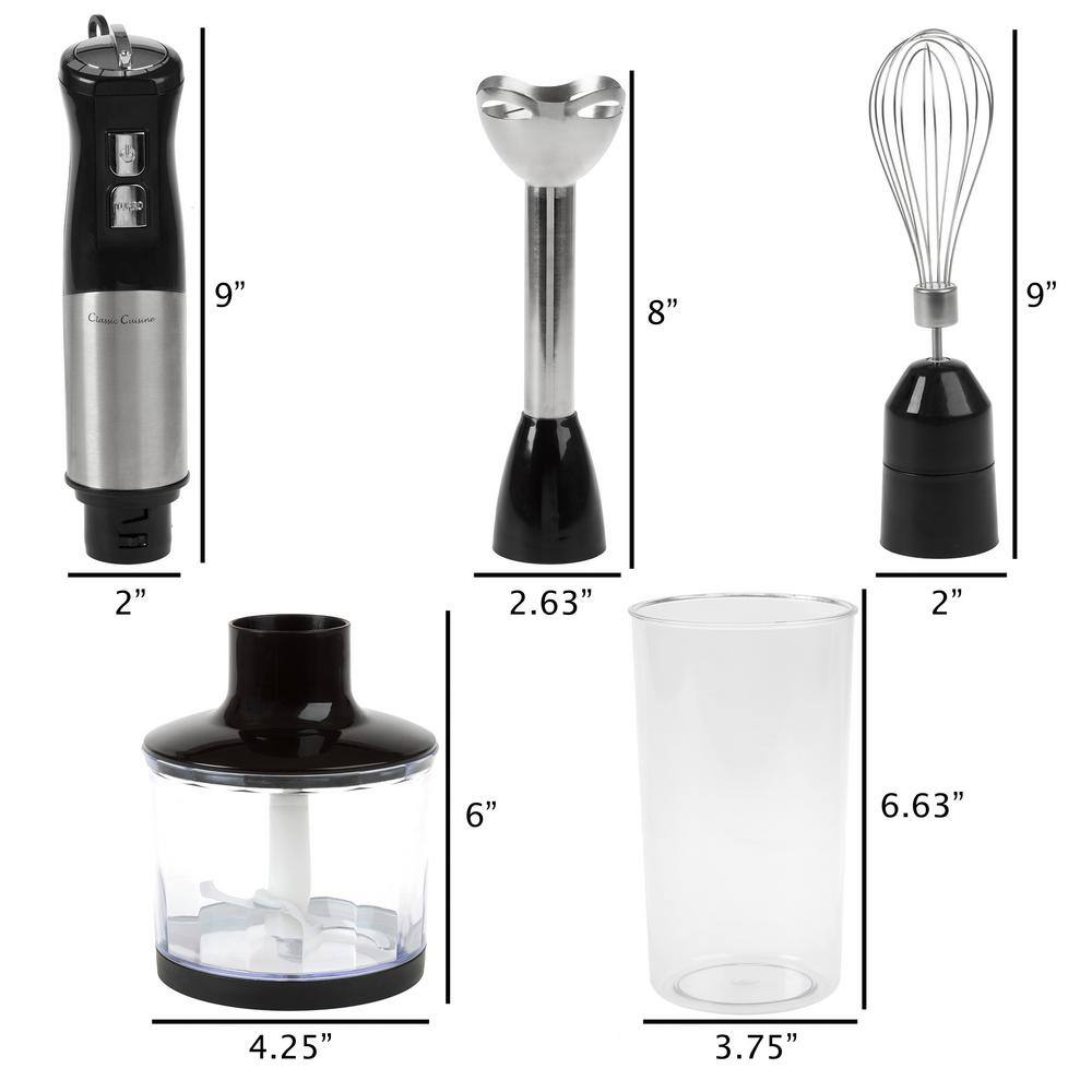 Classic Cuisine 6-Speed 4-in-1 Black Immersion Blender with Chopper and Whisk Attachment HW031118