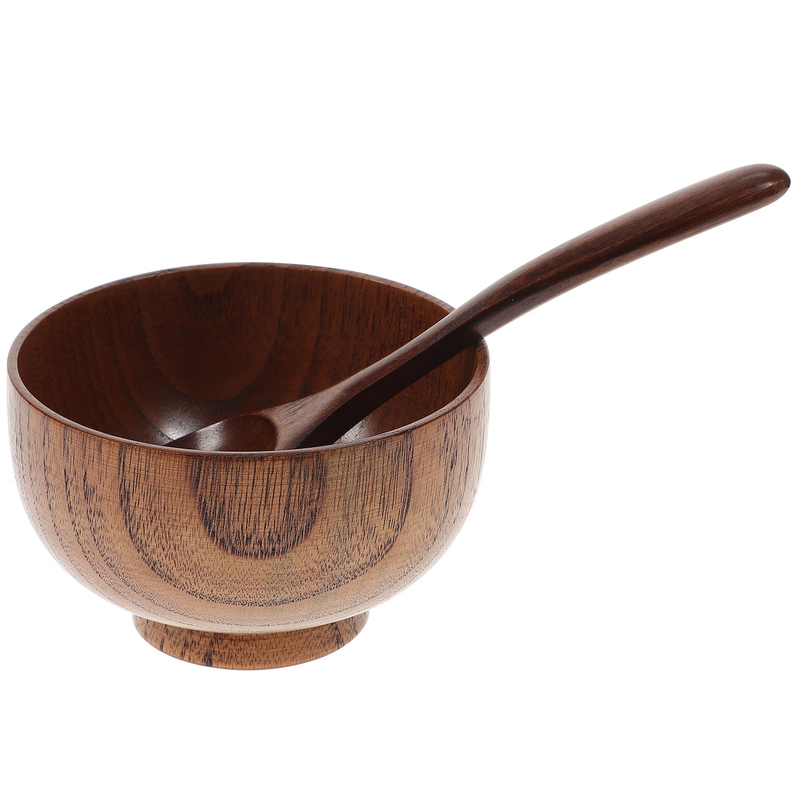 Etereauty 2pcs Bowl and Spoon Set Wooden Rice Bowl Eco-friendly Tableware Food Container for Restaurant Home