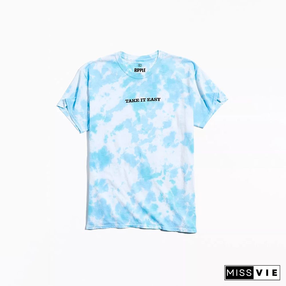 Men Tie Dye Round Neck Letter Tee