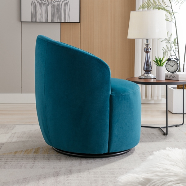 Velvet Fabric Swivel Accent Armchair Barrel Chair With Black Powder Coating Metal Ring