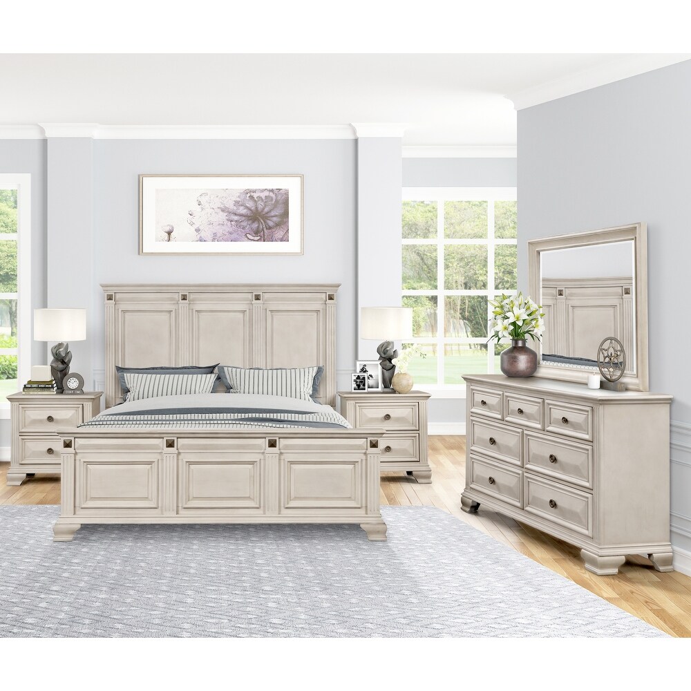 Roundhill Furniture Renova Distressed Parchment Wood 5 piece Bedroom Set