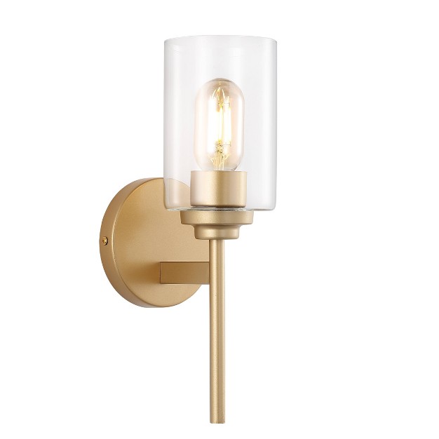 Led 1 light Juno Industrial Iron Cylinder Wall Sconce Brass Gold clear Jonathan Y