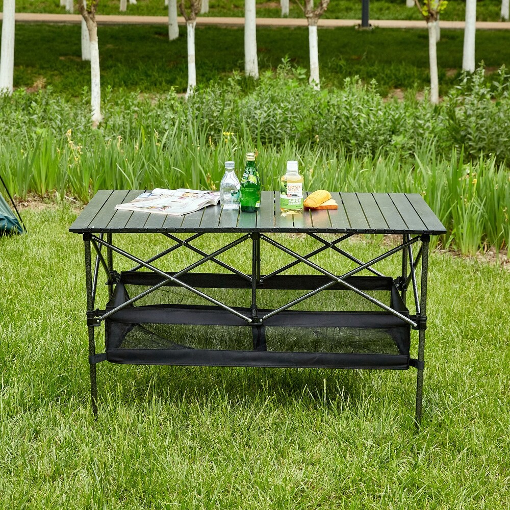 1 piece Folding Outdoor Table with Carrying Bag Lightweight Aluminum Roll up Rectangular Table