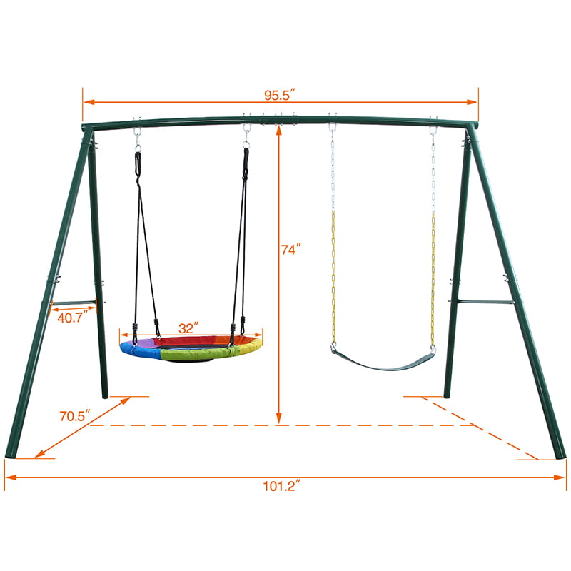 KLOKICK 440lbs 2 Seat Metal Swing Set with Heavy Duty A-Frame Metal Swing Stand