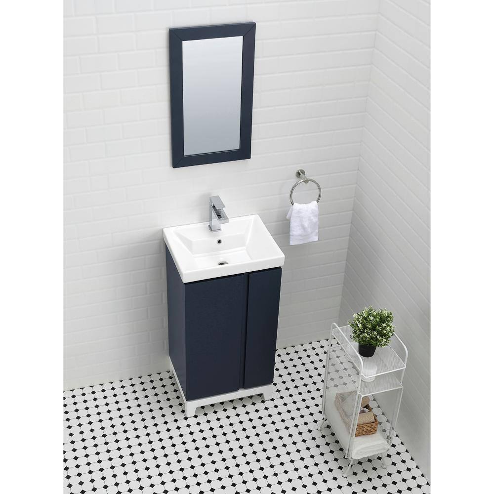 Home Decorators Collection Glovertown 17.3 in. x 14.3 in. D Vanity in Midnight Blue with Ceramic Vanity Top in White with White Sink and Mirror GlovertownCo-MB