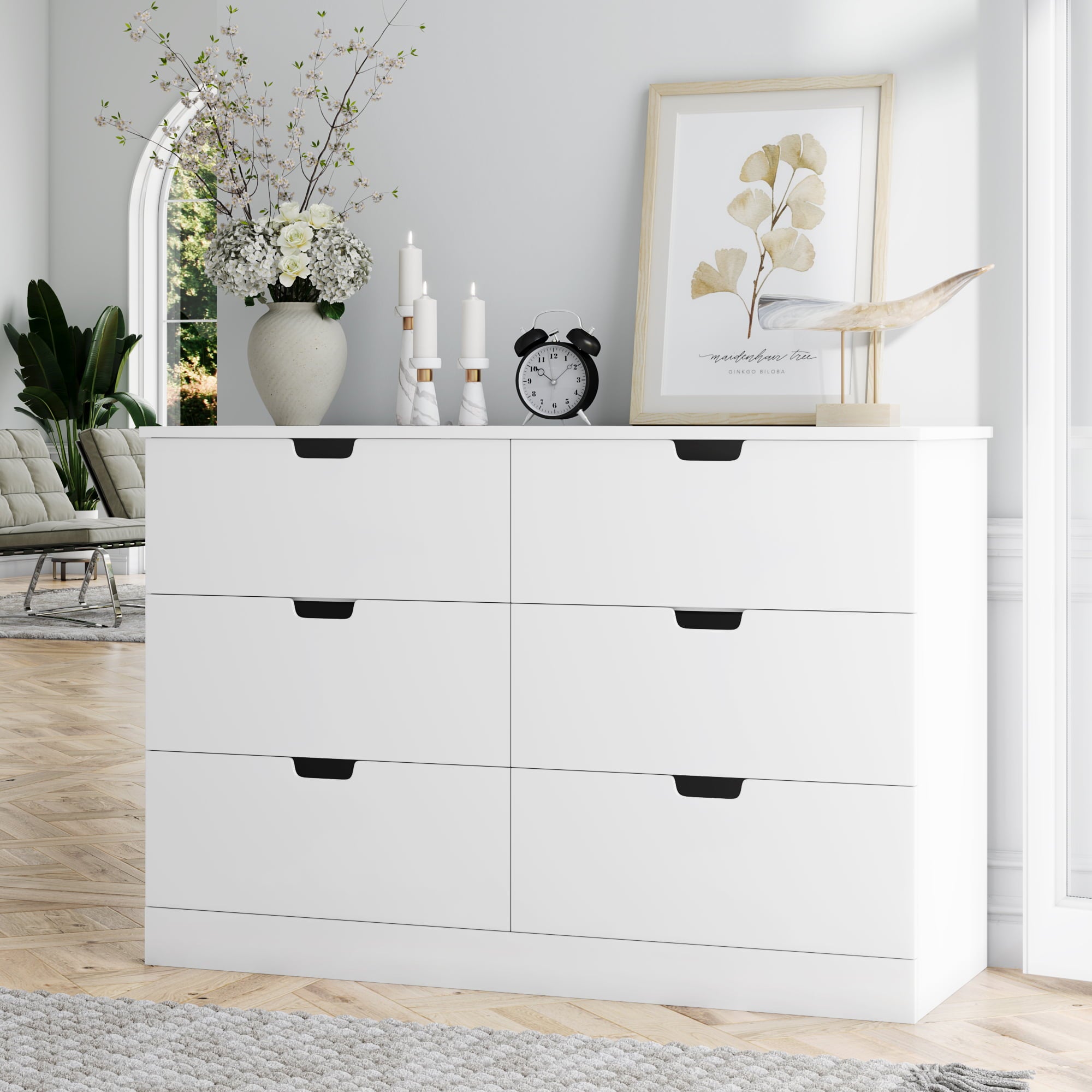 Homfa 6 Drawer Dresser for Bedroom, Modern White Chest, Wood Storage Cabinet for Living Room