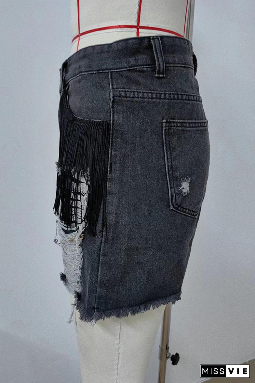 Ripped Tassle Raw Hem Denim Shorts