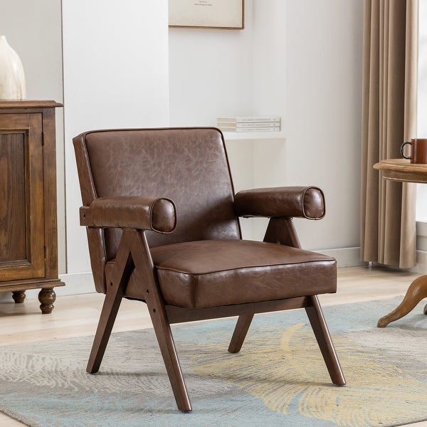 SEYNAR Modern Classic PU Leather Accent Chair with Solid Wooden Legs